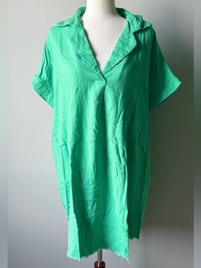 Umgee Bright Green Short-Sleeve Summer Dress/Swim Coverup Tunic